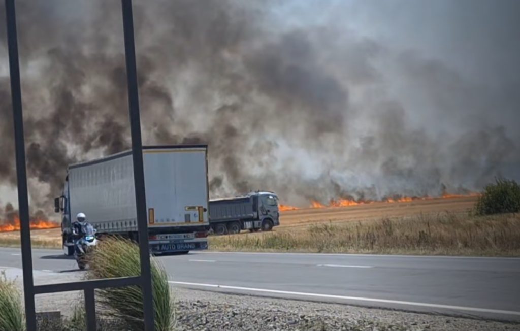 incendiu de vegetatie uscatain langa osorhei pe dn1